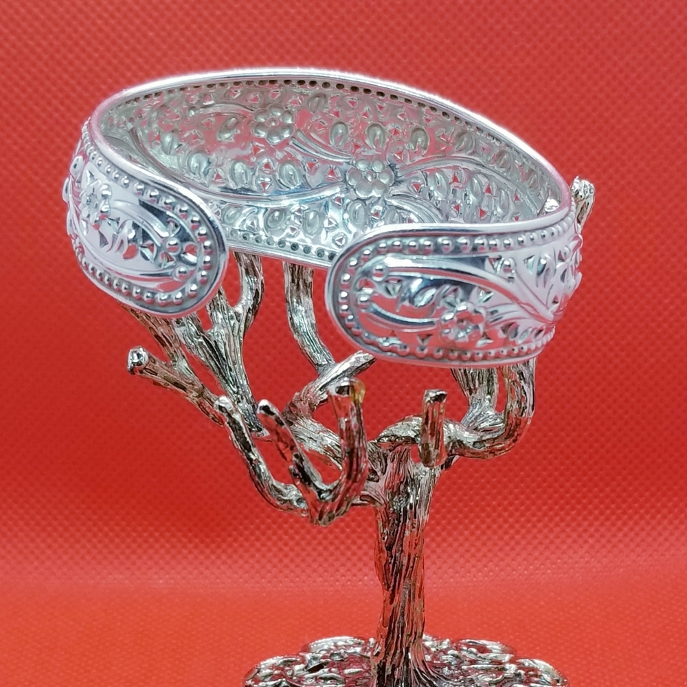 Sterling Silver Repousse' Cuff Bangle Bracelet - image 4